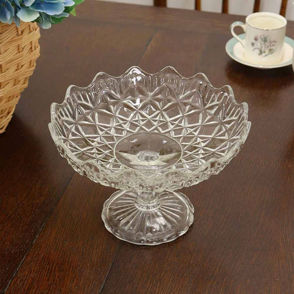 縁取りと高さが愛らしい♪ ガラス脚付きコンポート皿 VC113-090008