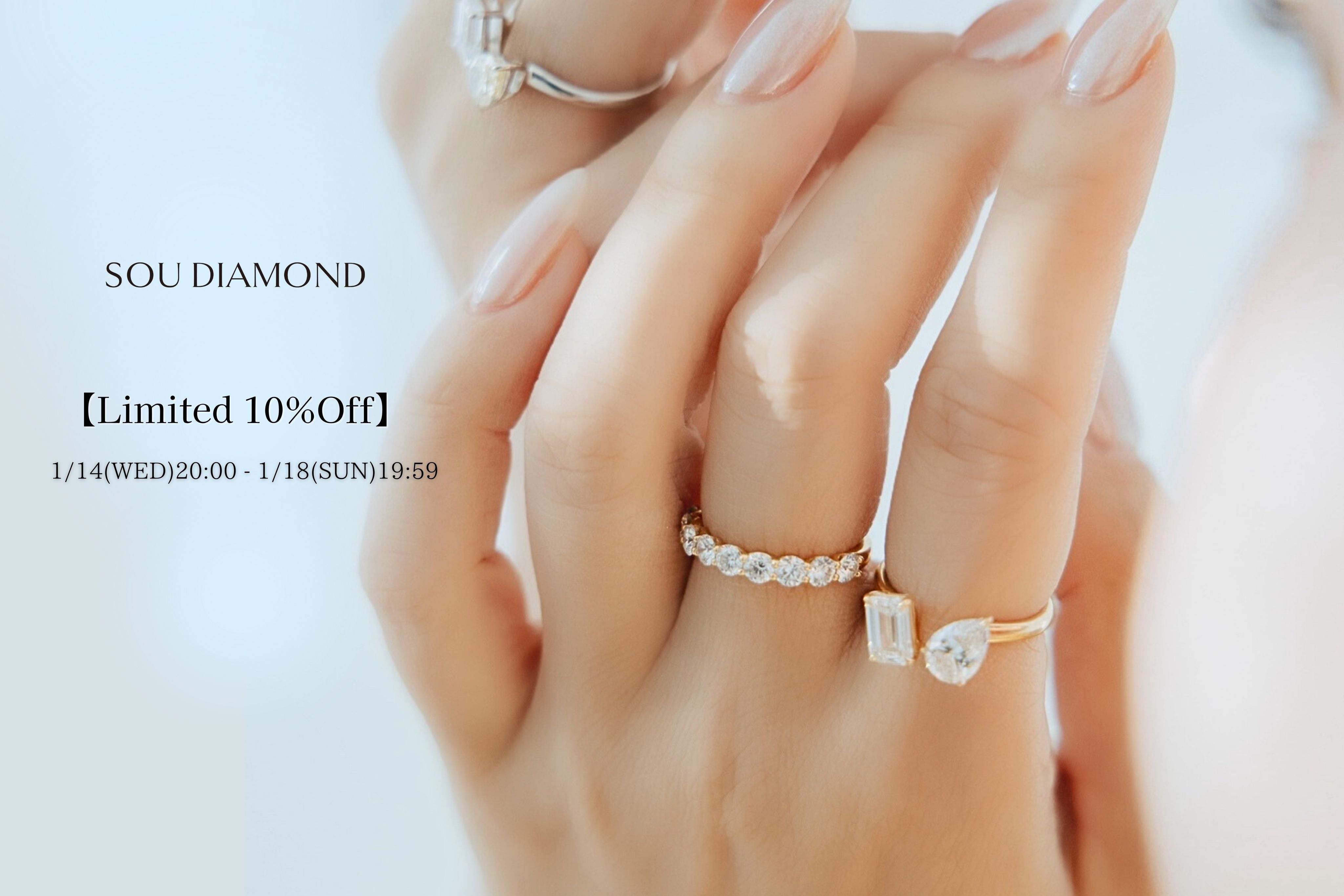 1カラットペアシェイプエメラルドカットリング（トータル2カラット）