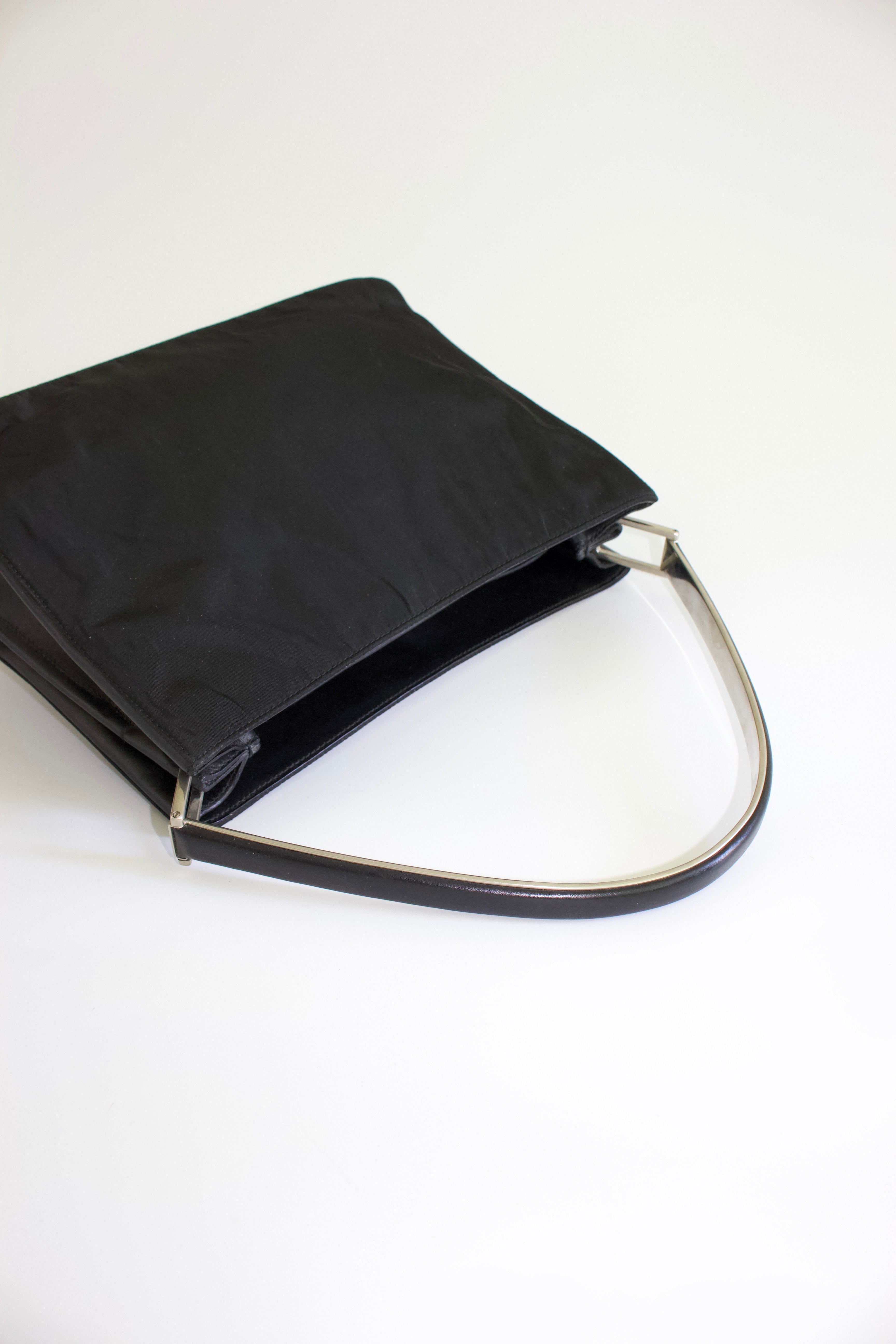 Velvet Archive - Prada FW 1998 black nylon shoulder bag with metal