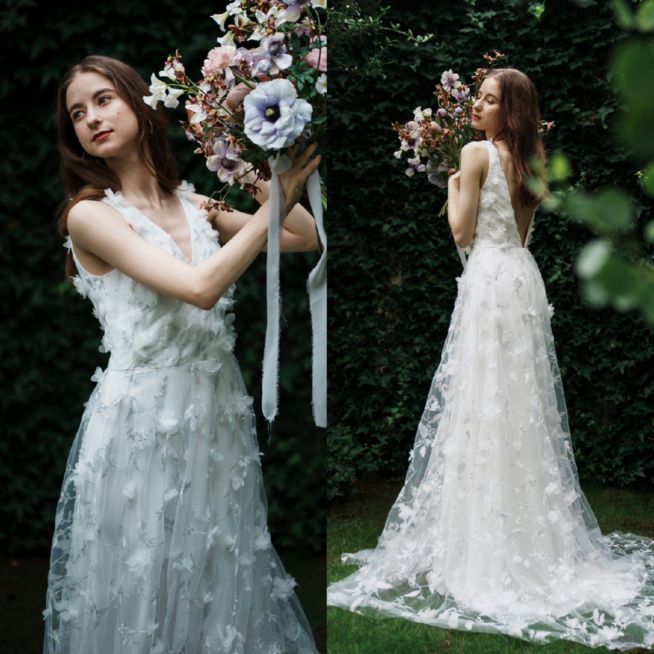 フラワーレース Vネック ノースリーブドレス（W262SI）