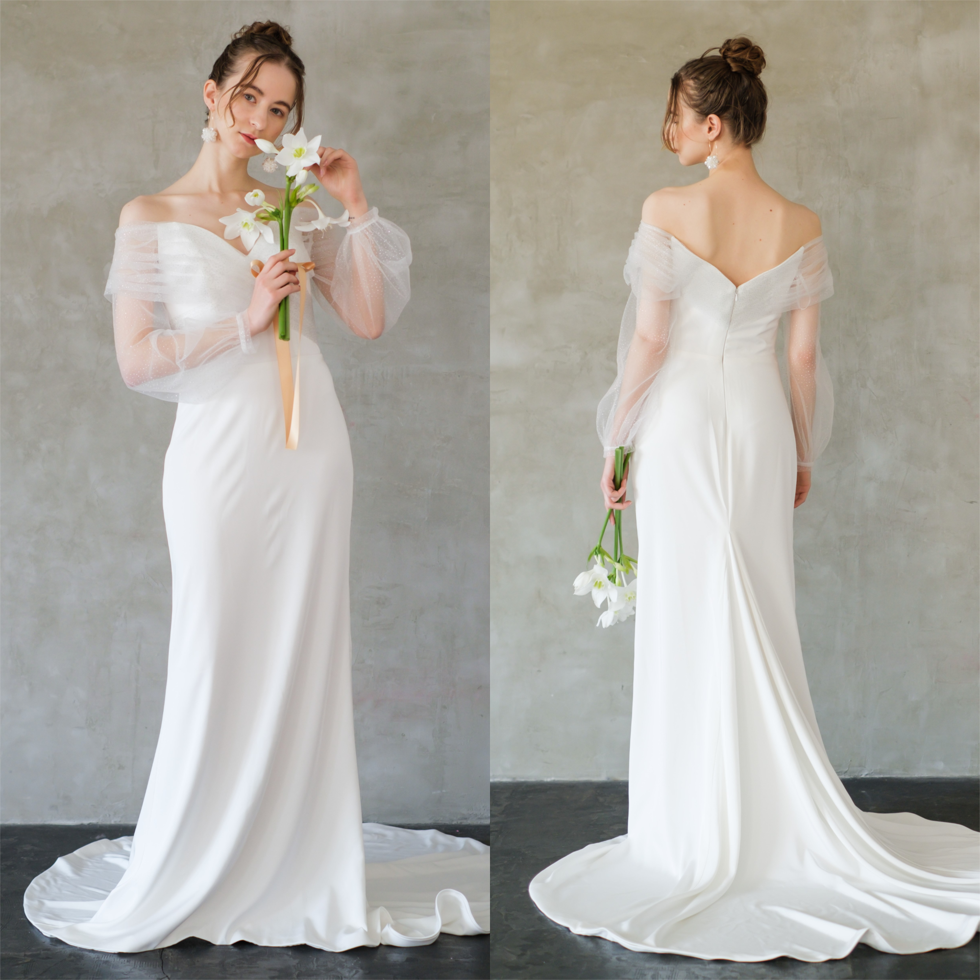 オフショルダー ロングスリーブ ソフトマーメイドドレス（W244）