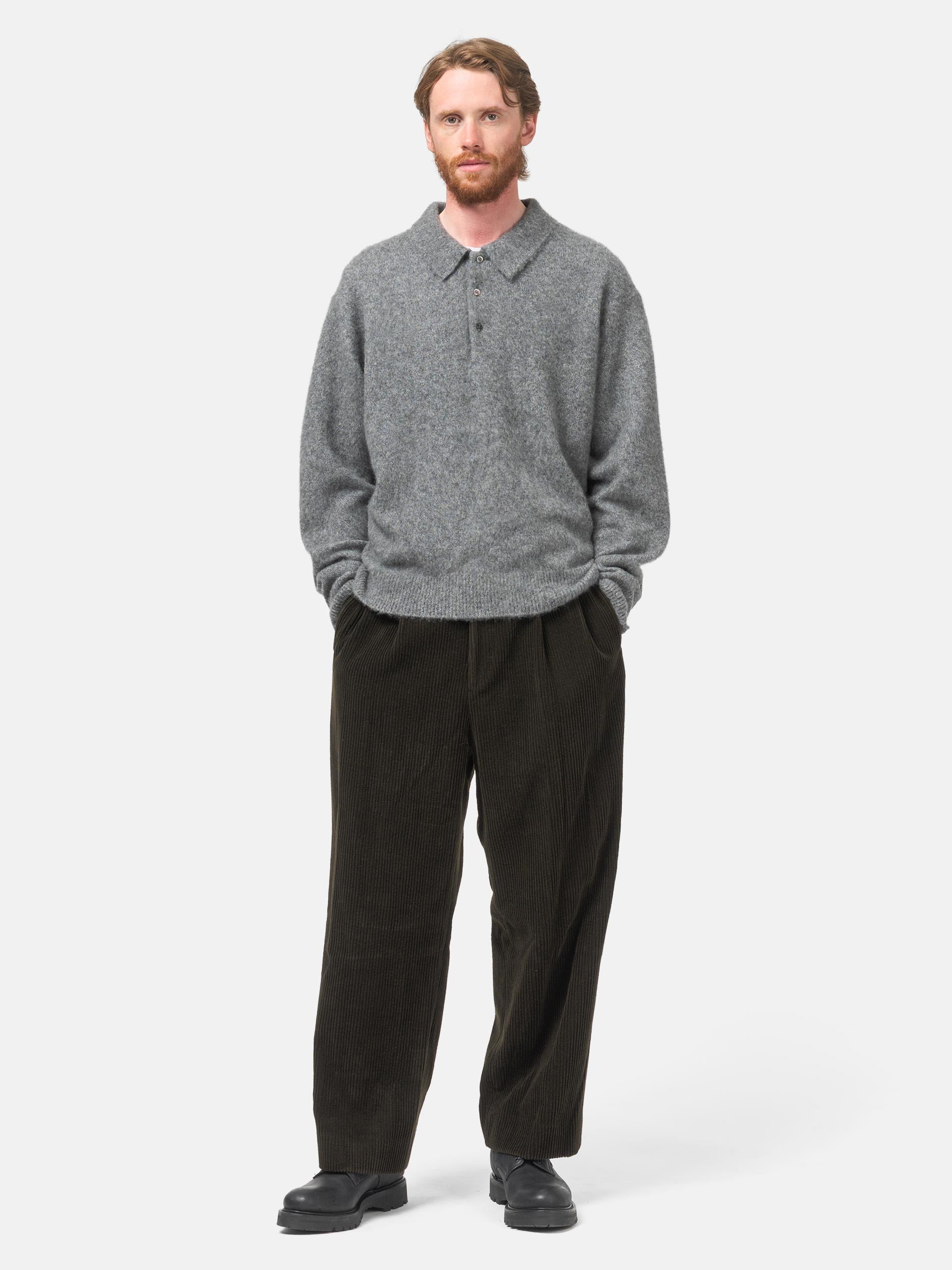 A.PRESSE Wool Corduroy Wide Tapered Trousers Black | HAVEN