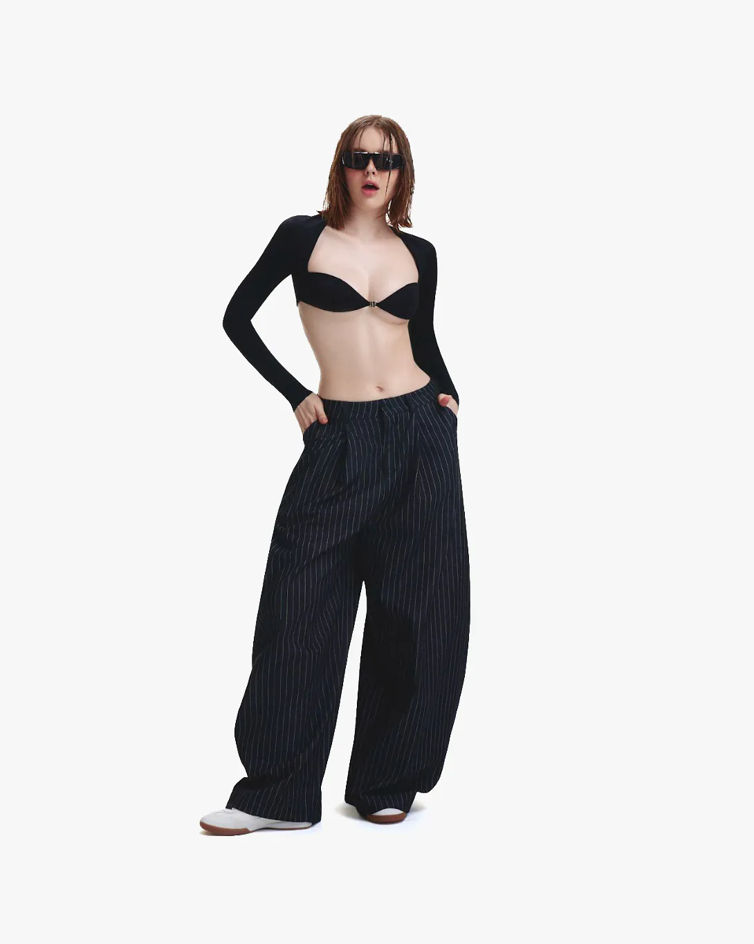 PUSH PUSH PP ストライプワイドパンツ（ブラック） - ZIPPER | 60