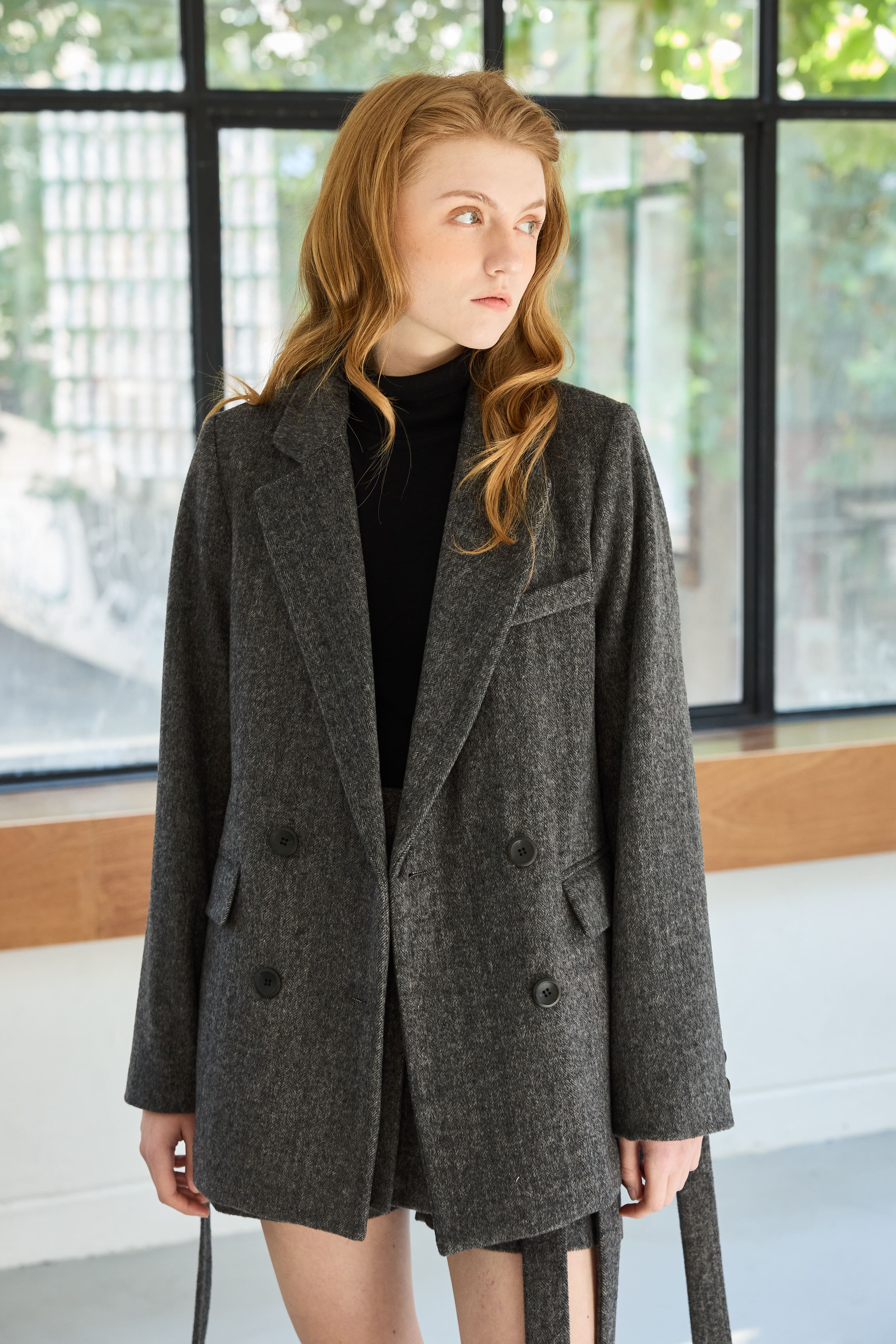 クラッシーヘリンボーンウールジャケット / チャコール - ARI | 60