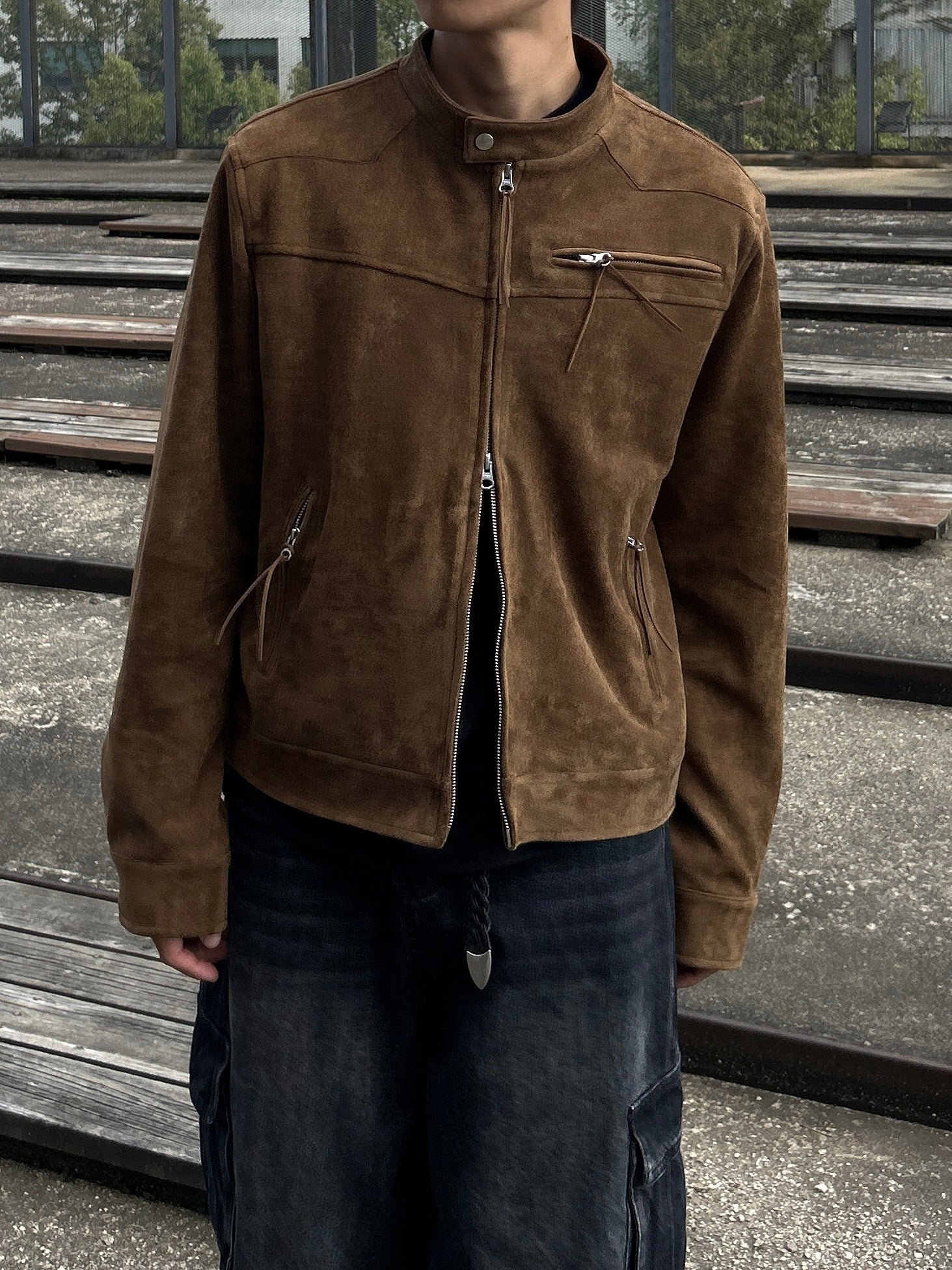 MADE) ワンピックウェスタンバイカースエードジャケット-ブラウン