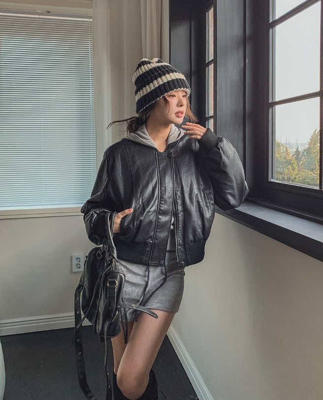 Mink Lining] フォビアウィンタークロップレザージャケット - ULAN