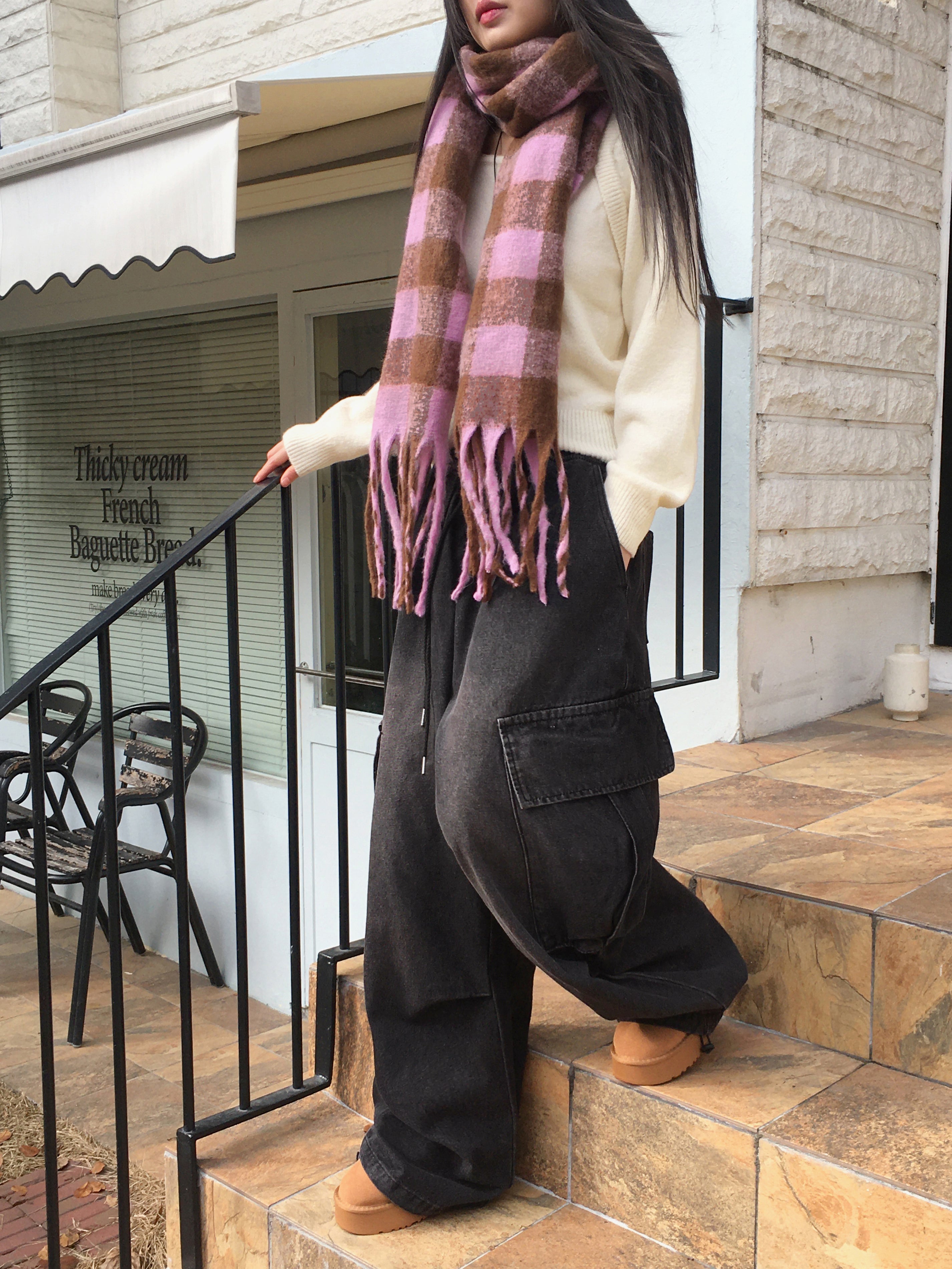 Coing brush check long muffler scarf - WONDER WONDER | 60% - Asian