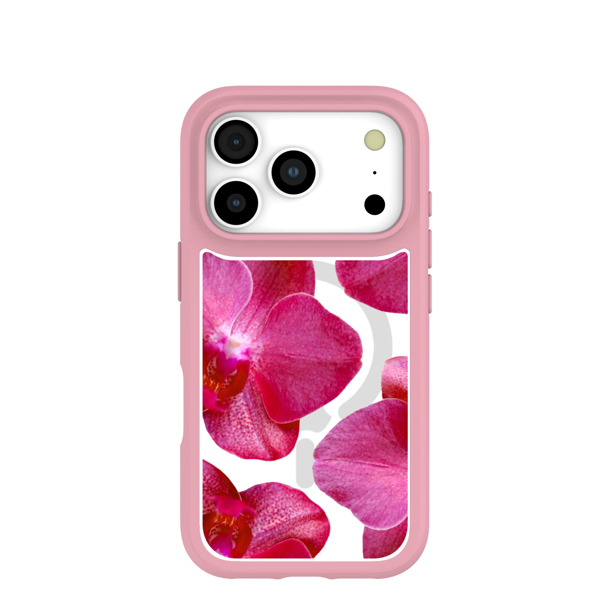Clear Pink Orchids iPhone 17 Pro Case With Petal Pink Ridge