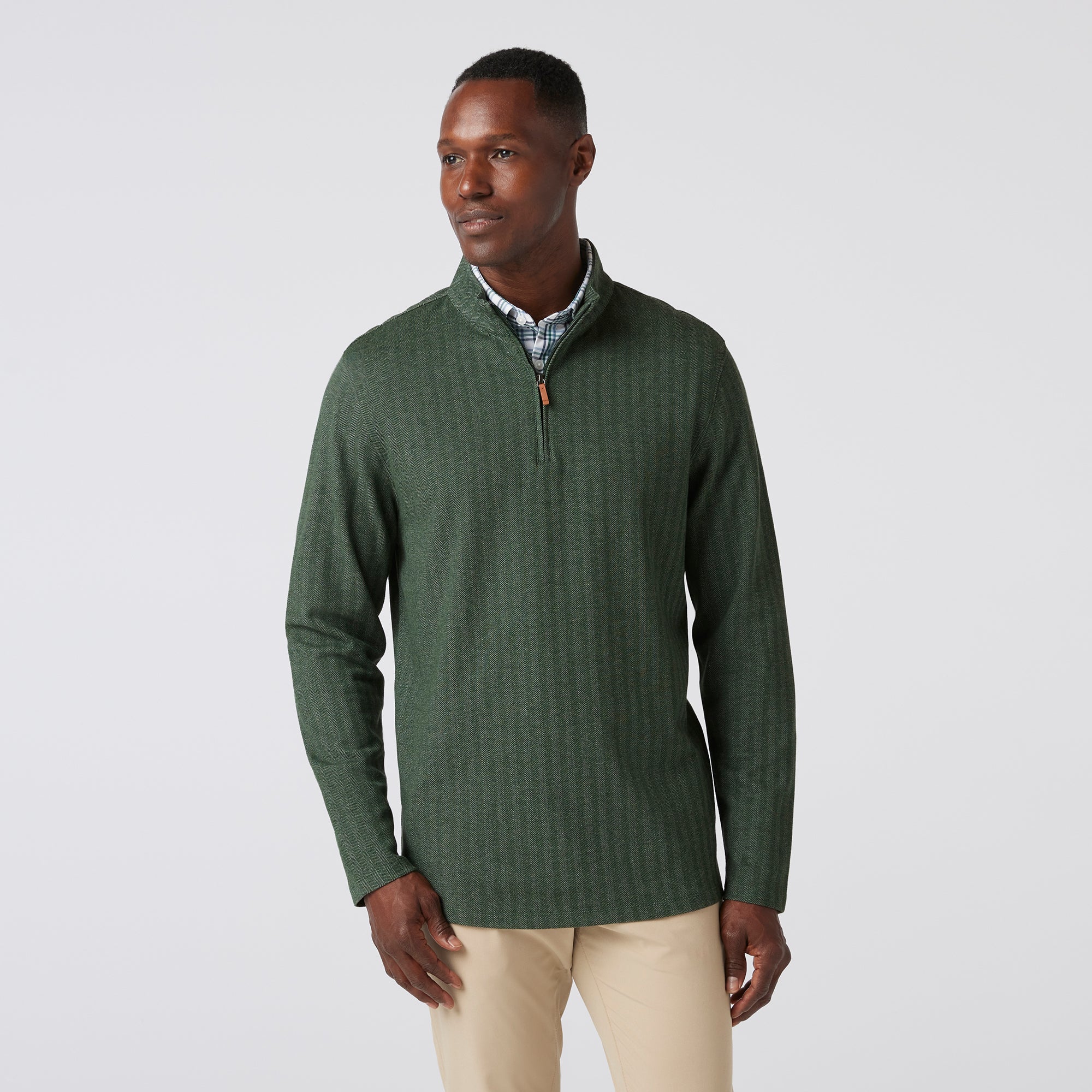 Spruce Herringbone KPI Quarter Zip | Mizzen+Main