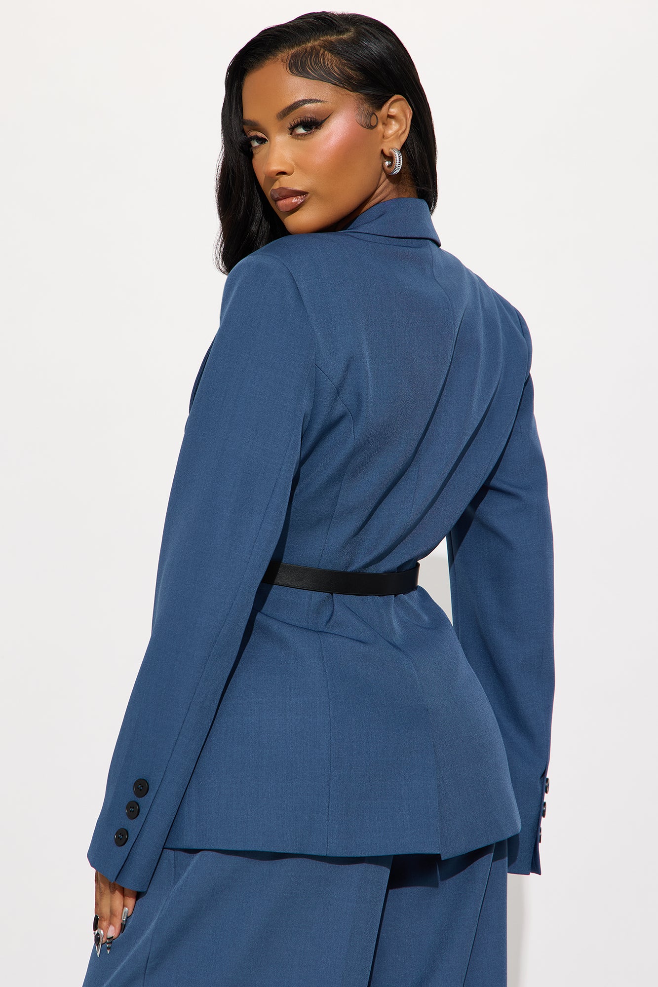 Boss Mentality Belted Crepe Blazer - Blue | Fashion Nova