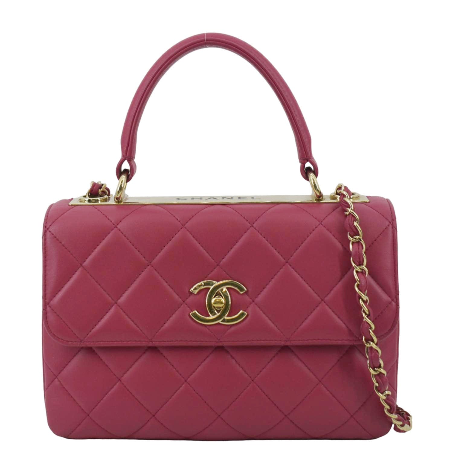 CHANEL Trendy CC Top Handle Flap Quilted Leather Shoulder Bag Hot Pink