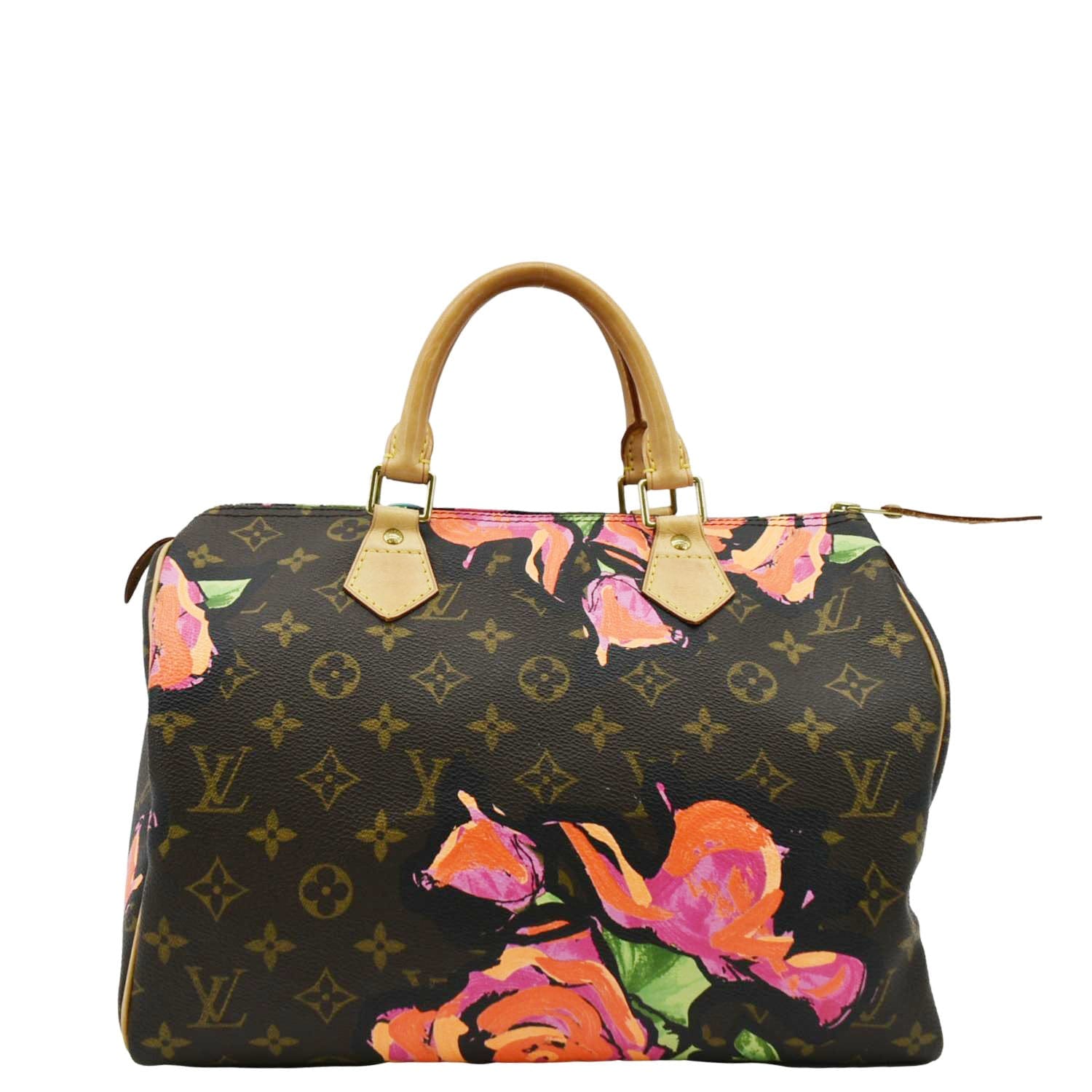 LOUIS VUITTON Roses Speedy 30 Monogram Canvas Satchel Bag Brown