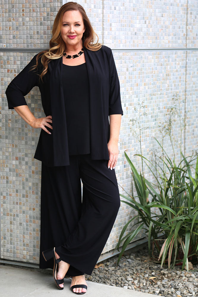 Vikki Vi Jersey Black 3/4 Sleeve Kimono Jacket – PlusbyDesign.com