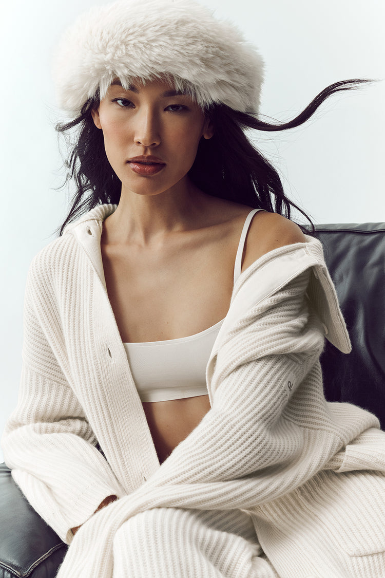 Courchevel Cashmere Faux Fur Beanie - Ivory | ALO