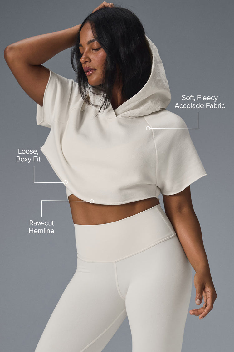 Cropped In The Air Short Sleeve Hoodie - Ivory | ALO