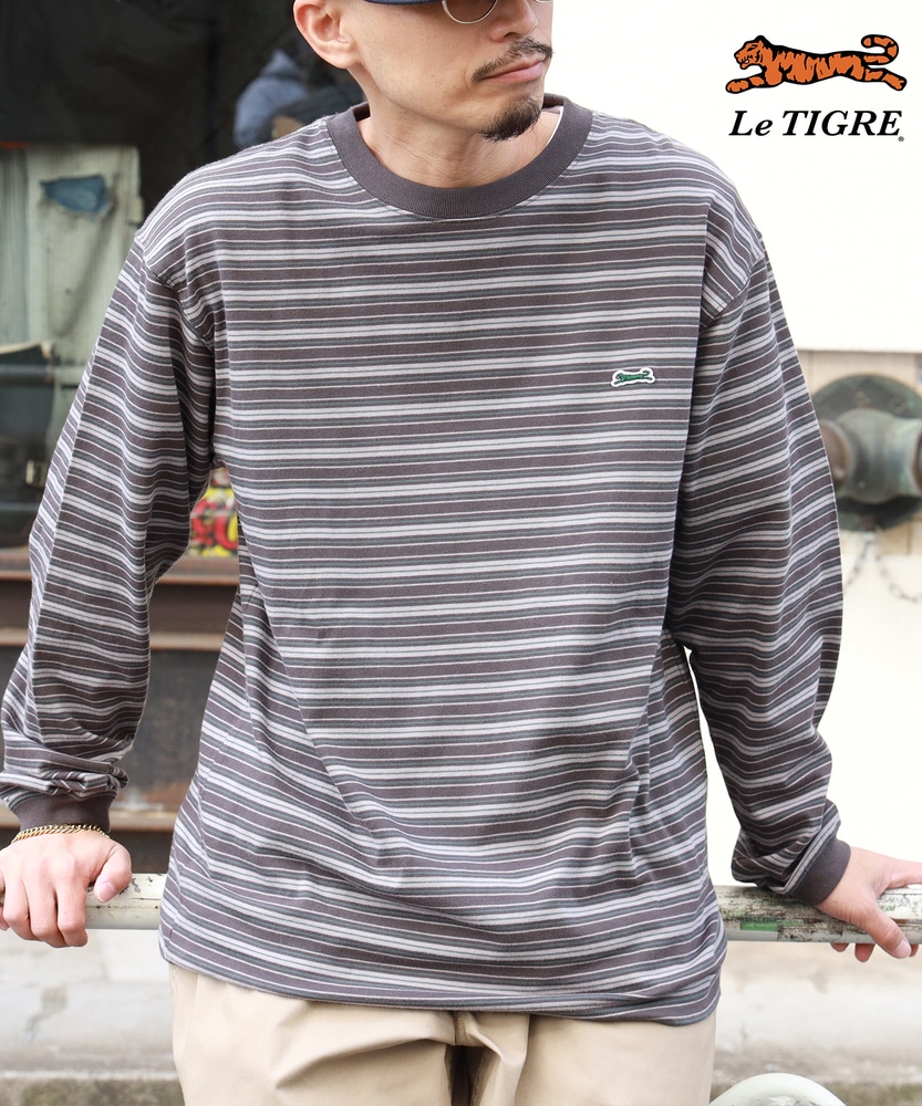 ワンポイントマルチボーダー長袖Tシャツ(S ブラック): トップス