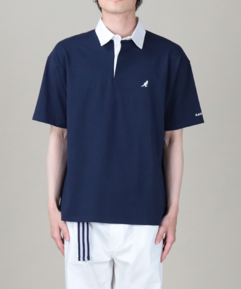 ビッグシルエット無地ラガーシャツ メンズ(M ネイビー): トップス