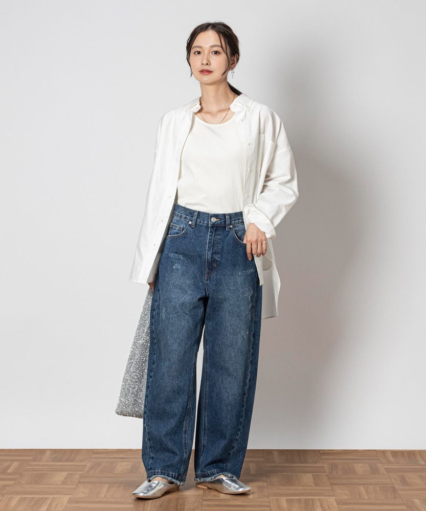 にゃんちゅう様〉ハイウエスト サイドシーム カーブデニムパンツ