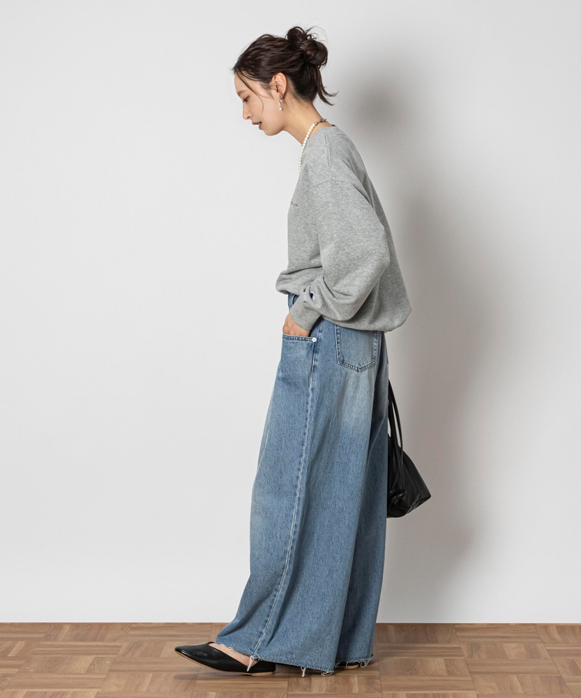 タックバギーデニムパンツ【自宅で試着、返品送料無料】(S 淡加工色