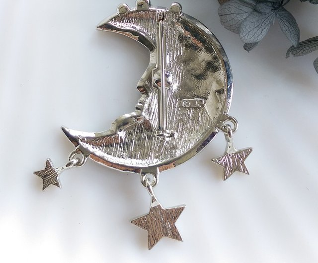 台湾 【西洋アンティークジュエリー】JJ シルバートーン 星・月・月