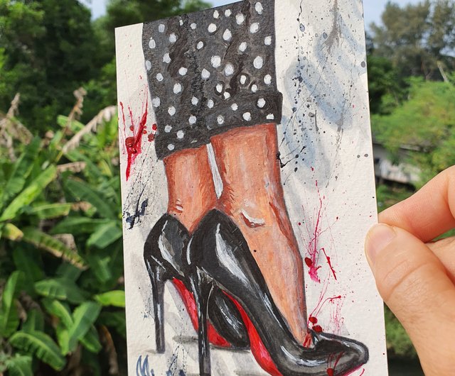 タイ 靴の絵の女の子のハイヒールの脚のオリジナル アートワーク Just