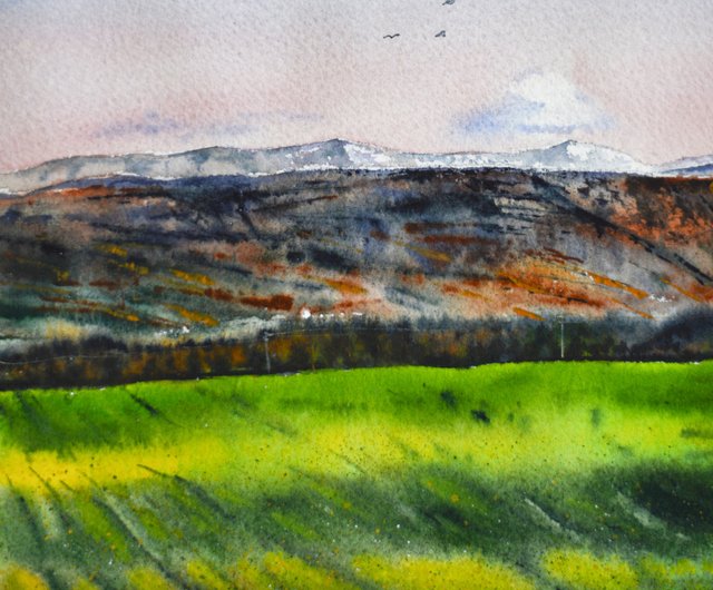 ロシア 元の水彩画マウント エルブルス絵画風景山風景アートワーク