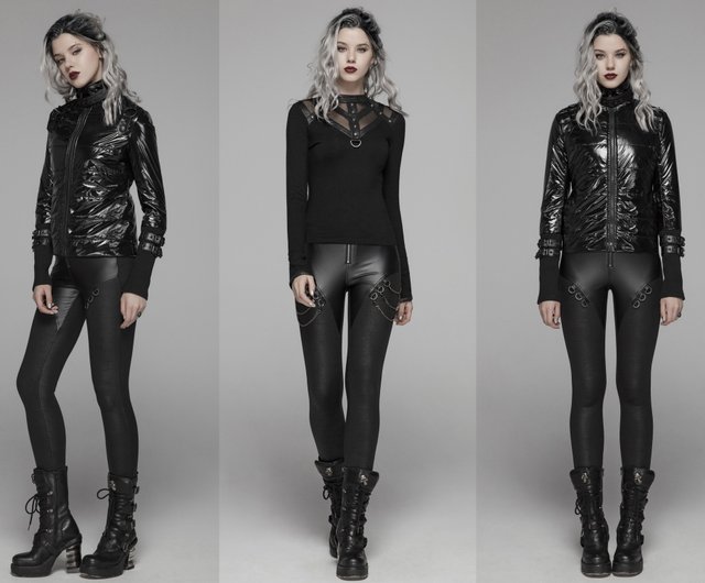 台湾 パンク魔女チェーンベルベットクラックレザーパンツ / レギンス