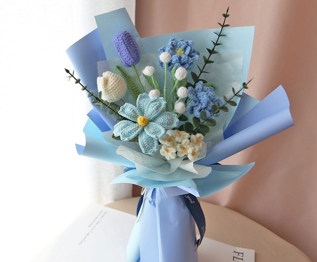 台湾 G21ブルーニットブーケ/編みブーケ 卒業式ブーケ KEYURA GARDEN