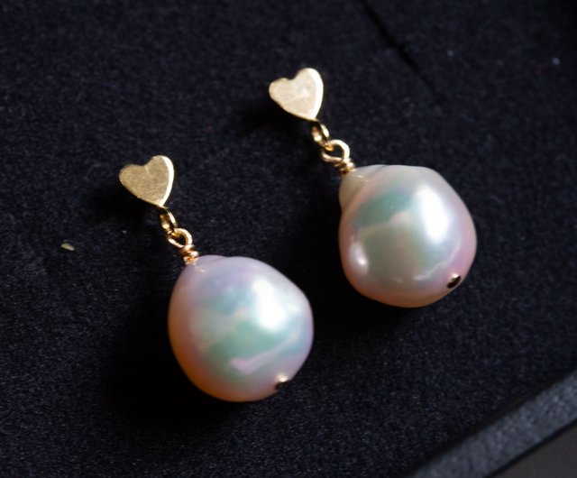 日本産 大粒あこやバロックパール ミニハートスタッズピアス 14KGF