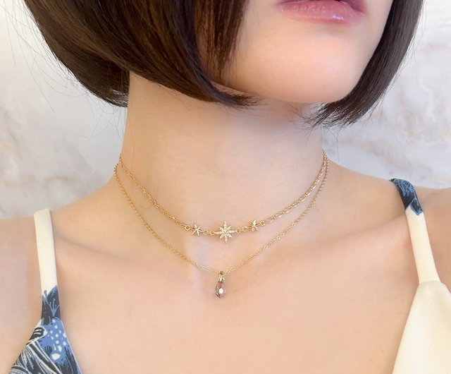 Paradise Shine / 星とクリスタルガラスの2連チョーカーネックレス