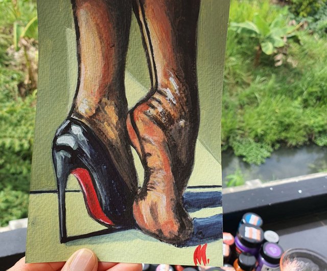 タイ 靴の絵ハイヒールオリジナルアートパンストの縫い目黒