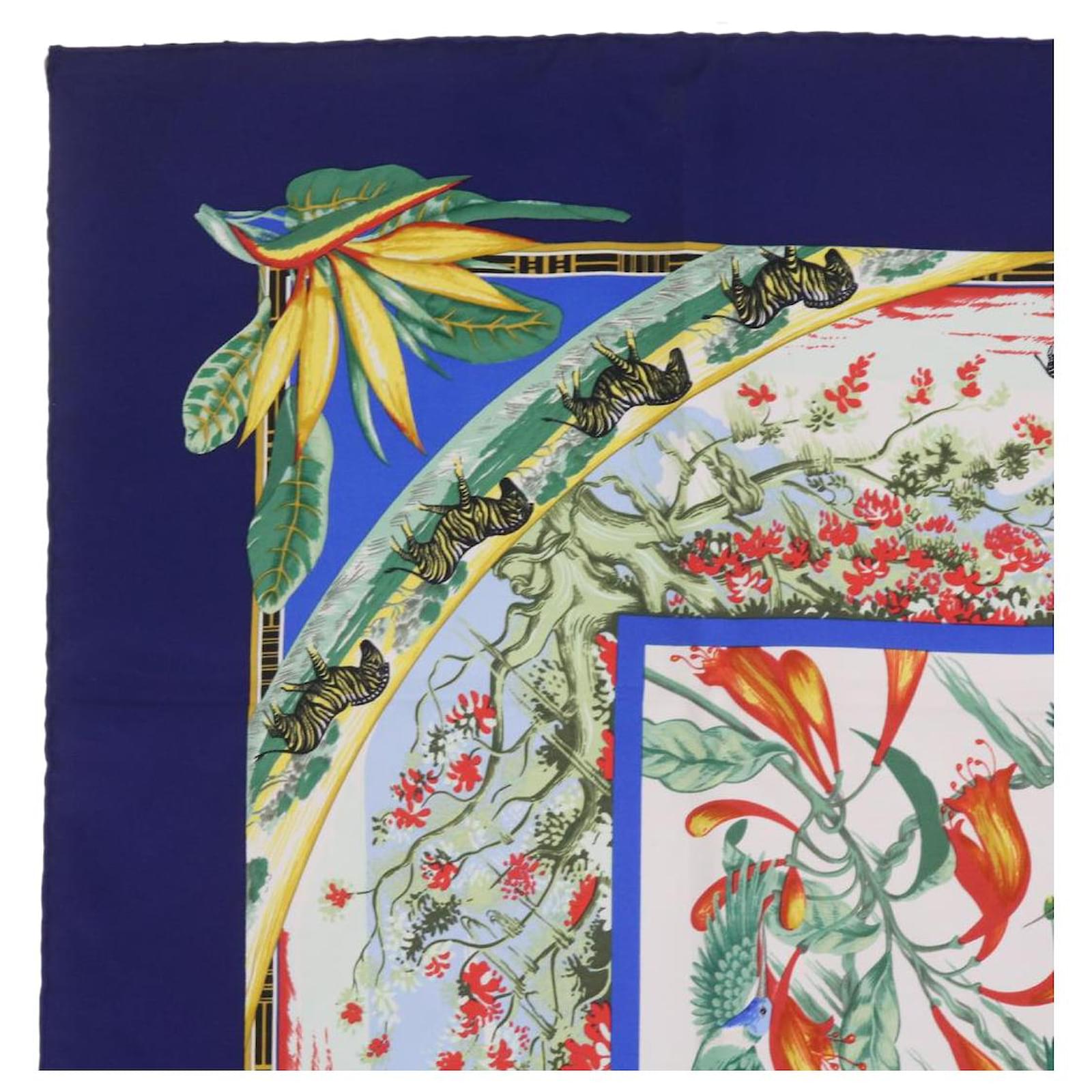 Hermès HERMES CARRE 90 TROPIQUES Scarf Silk Blue Auth ac2846 ref