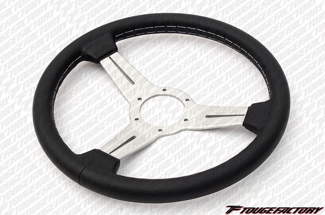 Nardi Classic 340mm Black Leather / White Spokes / Grey Stitching