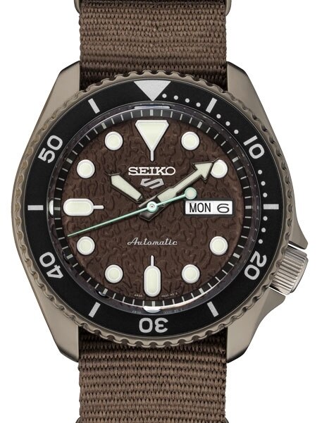 Seiko 5 Sports Automatic 24-Jewel Watch with Textured Chestnut-Red