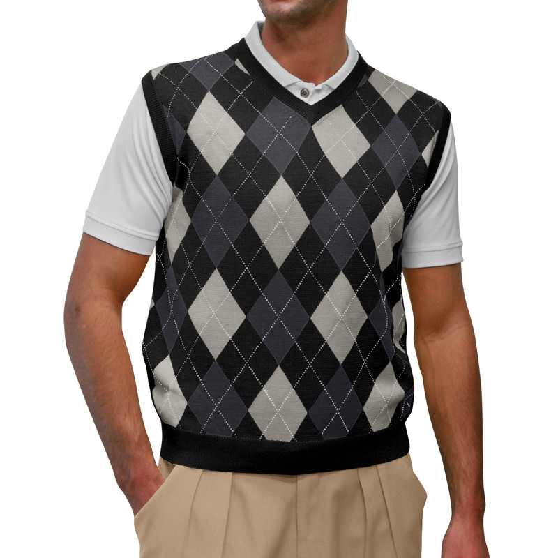Argyle Golf Sweater Vest | Black/Taupe/Charcoal | Mens