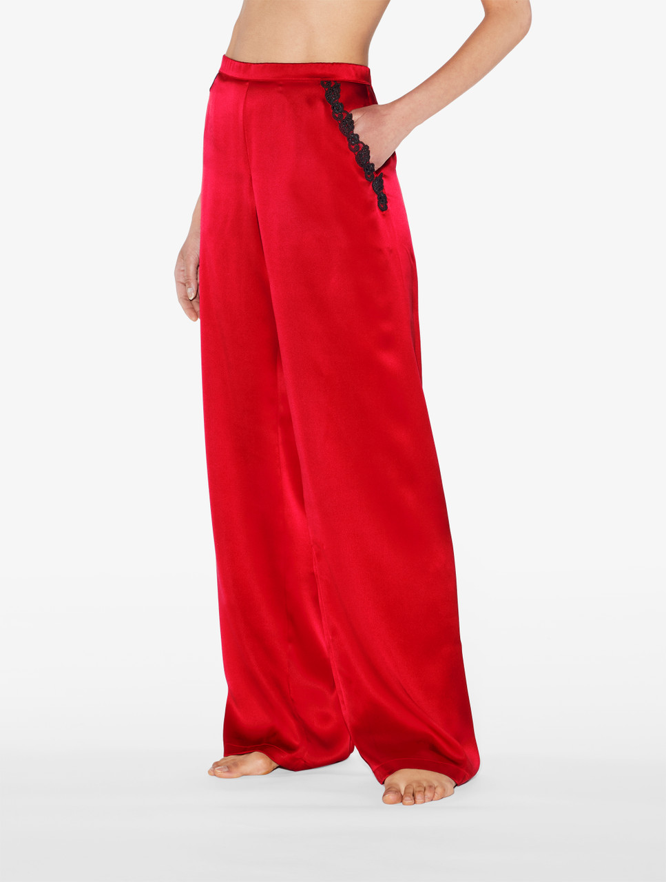 レッド フラスタリオ刺繍 シルク オープンカラーパジャマ｜La Perla