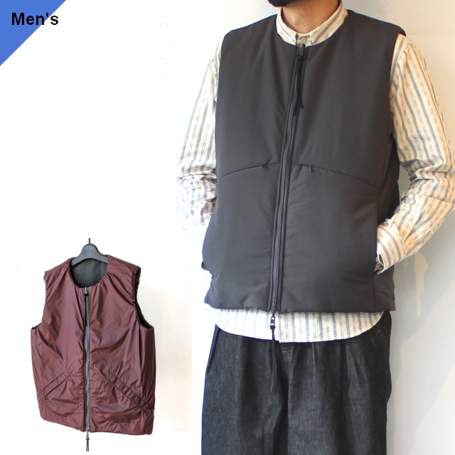 melple リバーシブル中綿ノーカラーベスト Ventura Vest （Charcoal