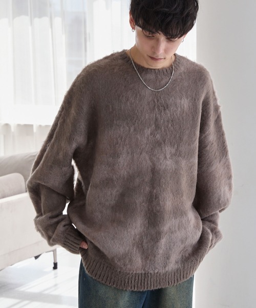 アブストラクトシャギーモヘアライク ルーズクルーネックニット MONO