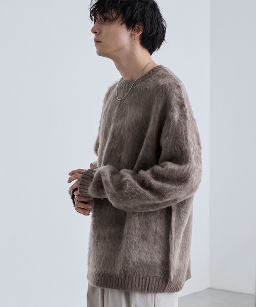 アブストラクトシャギーモヘアライク ルーズクルーネックニット MONO
