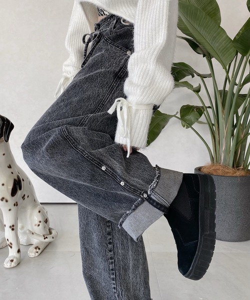 musubore（ムスボレ）の「ワイドハトメデニムパンツ（デニムパンツ