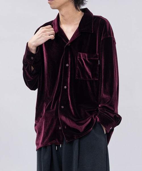 a】〔NAIVE MAGIC〕ルーズサイズ オープンカラー ベロアシャツ（シャツ