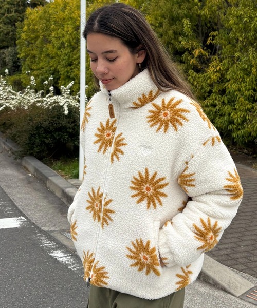 セール】ALL DAY /ロキシーフラワー柄ジップアップボアジャケット