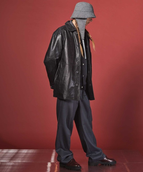 UNISEX》Buffalo Crack Leather Dress-Over Car Coat/バッファロー