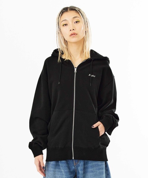 X-girl（エックスガール）の「LOGO STITCHED ZIP UP SWEAT HOODIE