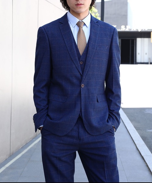 Cloudstyle】チェック柄 / ビジネスセットアップスーツ/ スリム