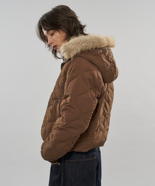 セール】【 3color/ 3size 】2WAY DRAW CODE QUILTING FAKE FUR HOOD