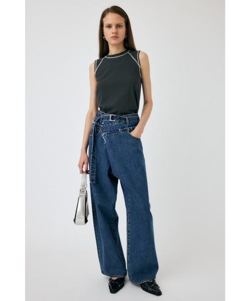MOUSSY（マウジー）の「FOLD WAIST WIDE STRAIGHT（デニムパンツ