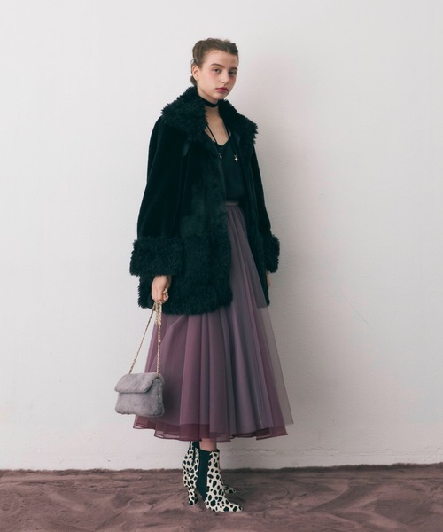 レザーベルトファー×ボアコート（ノーカラーコート）｜J1U by LA BELLE