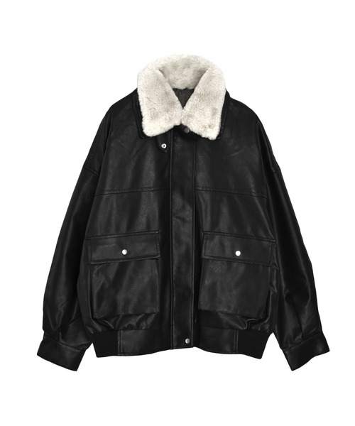 2wayオーバーエコレザーブルゾン / 合皮 フェイクレザー ティペット
