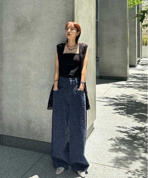 Ameri（アメリ）の「MEDI SCRATCH OVAL WIDE DENIM（デニムパンツ